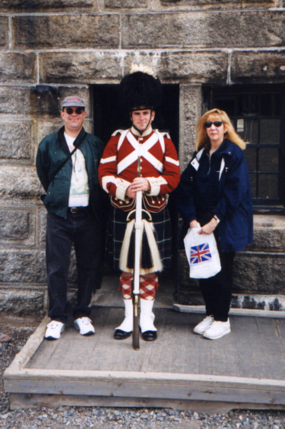 The corporal was a good sport for the tourists.
